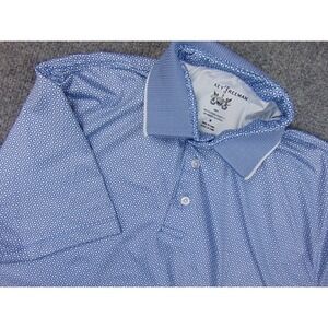 Hickey Freeman Shirt Mens Med Blue Geometric Golf Polo Short Sleeve Poly Spandex